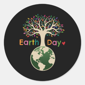 Sticker Rond Célébrez Le Jour De L'Arbre Coloré De La Terre - D