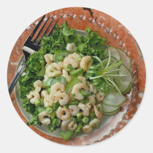 Sticker Rond Céleri délicieux, salade de crevette, fourchette