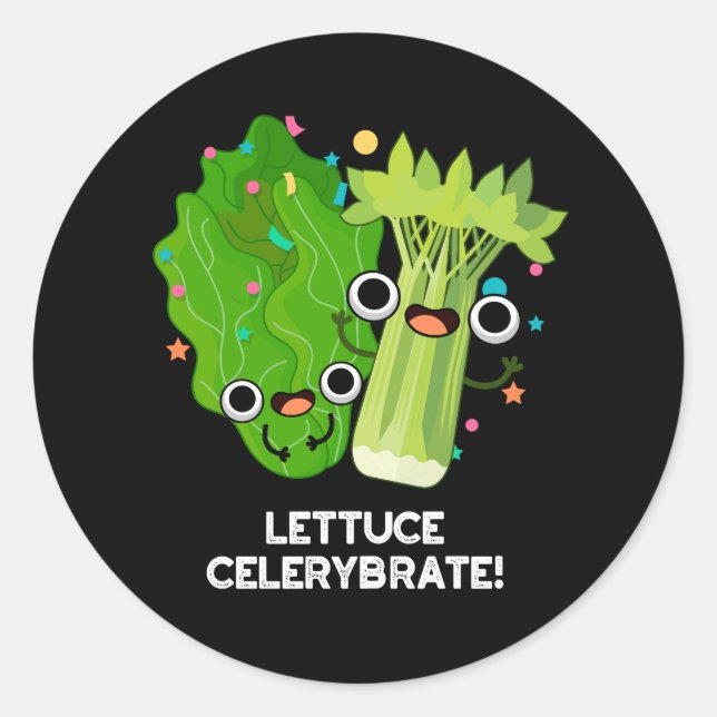 Sticker Rond Celerybrate de laitue Funny Veggie Pun Dark BG (Devant)