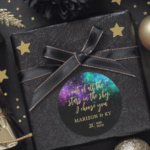 Sticker Rond Céleste Nuit Sky Space Nebula Gold Star Mariage