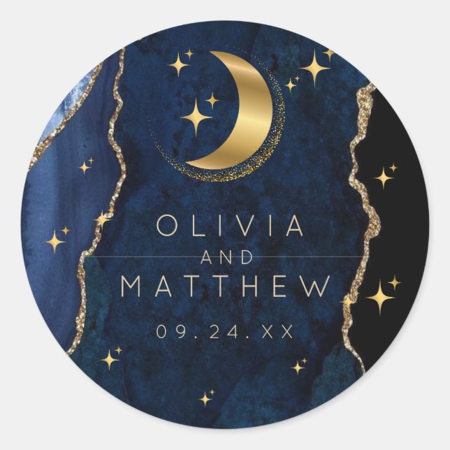 Sticker Rond Celestial Wedding Blue and Gold Wedding  (Devant)