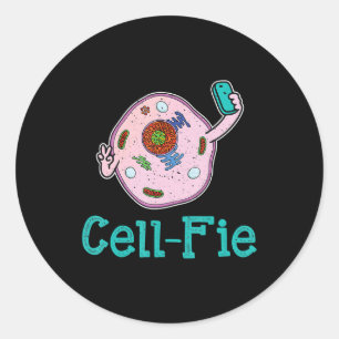 Sticker Rond Cell-Fie Funny Biologie Science Pun enseignant cad