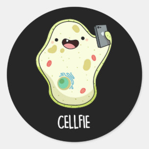 Sticker Rond Cellfie drôle Biologie Selfie Pun Dark BG