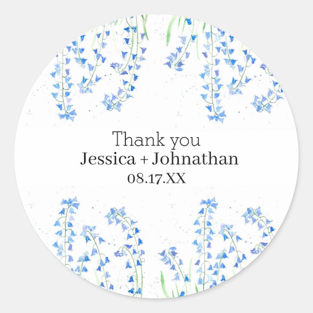 Sticker Rond Cellules bleues rustiques Fleurs d'aquarelle flora (Devant)