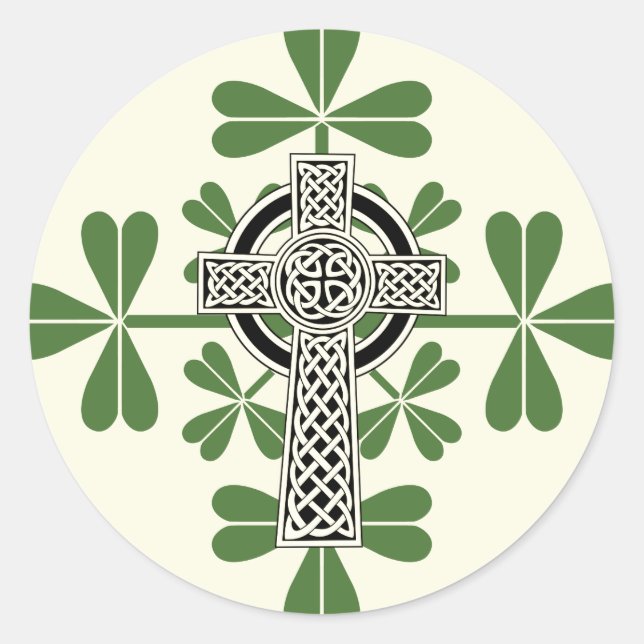Sticker Rond Céltic Cross Shamrock St. Patricks Day (Devant)