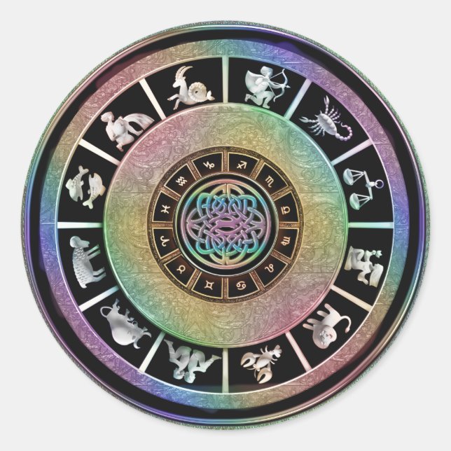 Sticker Rond Celtic Rainbow Zodiac Mandala (Devant)