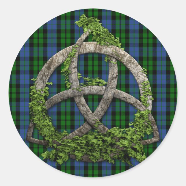 Sticker Rond Celtic Trinity Knot Et Clan MacKay Tartan (Devant)