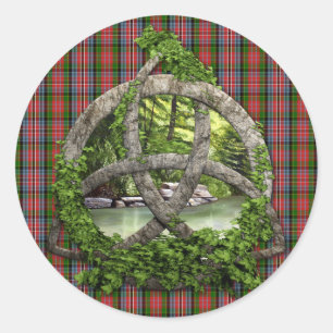 Sticker Rond Celtic Trinity Knot Et Clan MacPherson Tartan