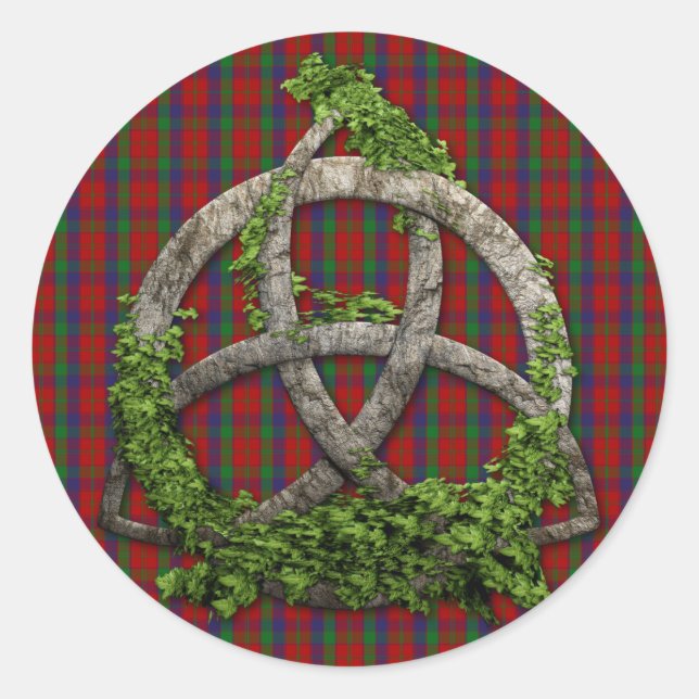 Sticker Rond Celtic Trinity Knot Et Clan Robertson Tartan (Devant)