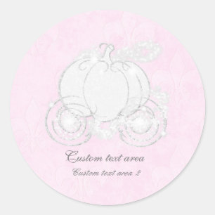 Sticker Rond Cendrella Rose & Argent Carrosse Faveur