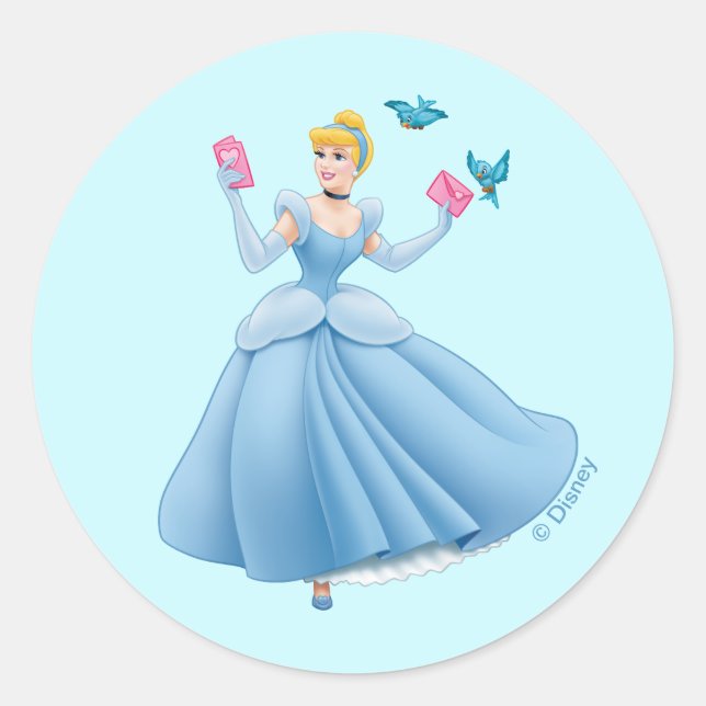 Sticker Rond Cendrillon et oiseaux (Devant)