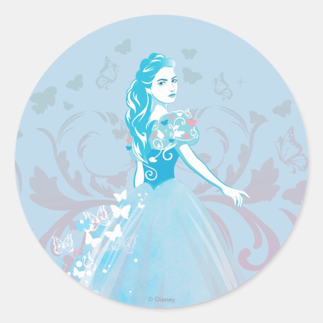 Sticker Rond Cendrillon fantaisie papillon fleurit (Devant)