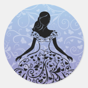 Sticker Rond Cendrillon Robe fantaisie Silhouette