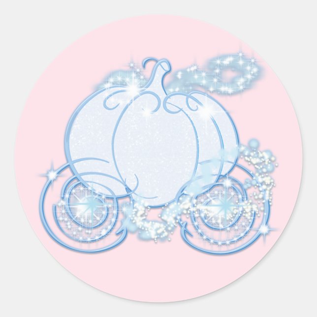 Sticker Rond Cendrillon rose et bleu Princesse Carriage Party (Devant)