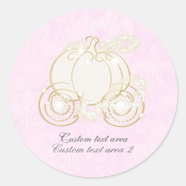 Sticker Rond Cendrillon Rose & Or Princesse Carriage Faveur (Devant)