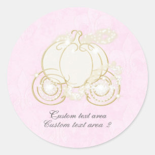 Sticker Rond Cendrillon Rose & Or Princesse Carriage Faveur