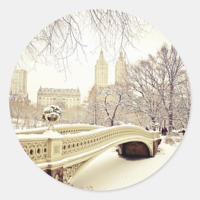 Sticker Rond Central Park Neige - Hiver New York (Devant)