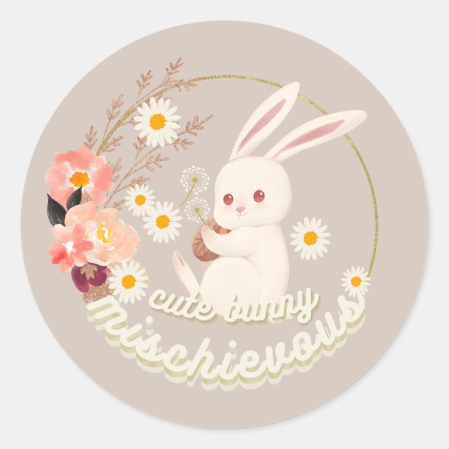 Sticker Rond Céramique Mischievous Cute Bunny (Devant)