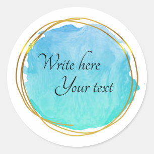 Sticker Rond Cercle Aquarelle Bleu Turquoise Or Élégant Classiq