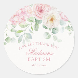 Sticker Rond Cercle Baptême rose Floral Hydrangea Bloom