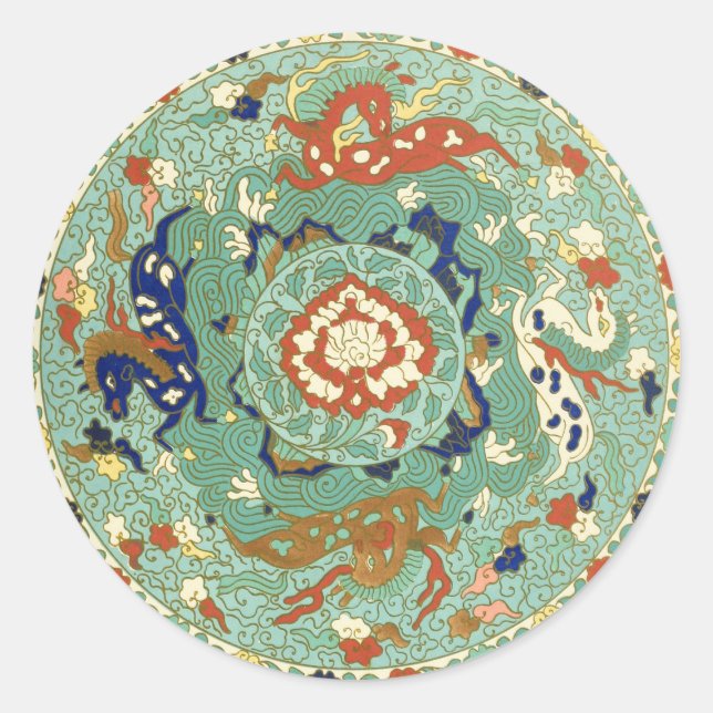 Sticker Rond Cercle chinois antique bleu vert (Devant)