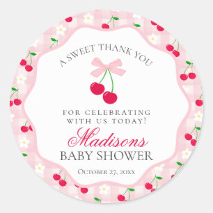 Sticker Rond Cercle de Baby shower cerise de coquette rose sucr