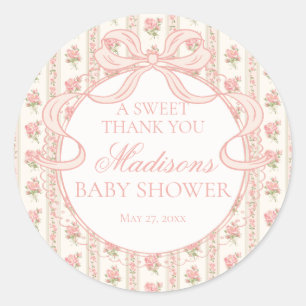 Sticker Rond Cercle de Baby Shower Fancy Floral aux teintes pêc