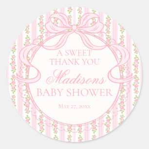 Sticker Rond Cercle de Baby Shower Floral Fancy Vintage Rose