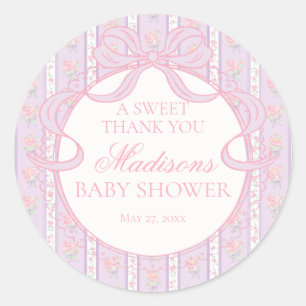 Sticker Rond Cercle de Baby Shower Floral Fancy Vintage Violet