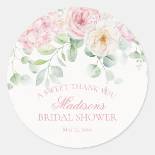 Sticker Rond Cercle de Baby Shower Floral Hydrangea Rose