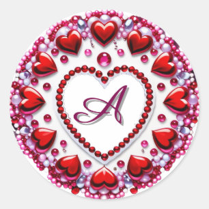 Sticker Rond Cercle de cœur romantique avec perles rouges