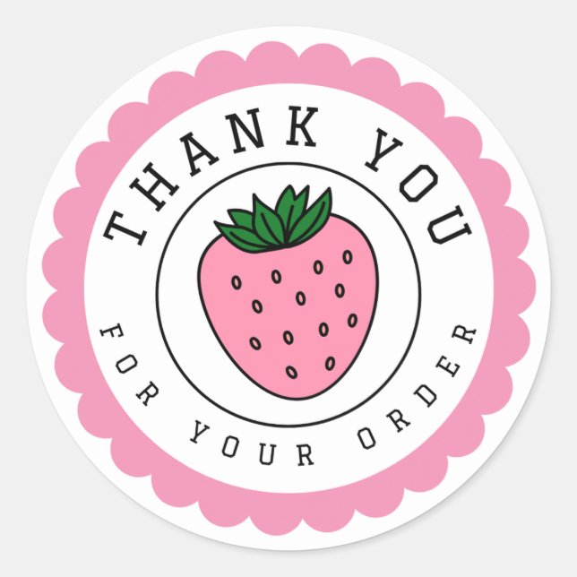 Sticker Rond Cercle de fraise rose Merci (Devant)
