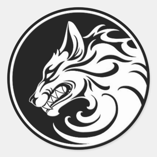 Sticker Rond Cercle de loup blanc et noir (Devant)