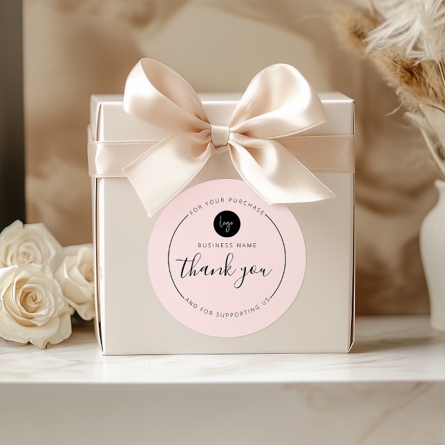 Sticker Rond Cercle de Merci esthétique rose pâle (Blush Pink Minimalist Aesthetic Thank You Circle Classic Round Sticker)