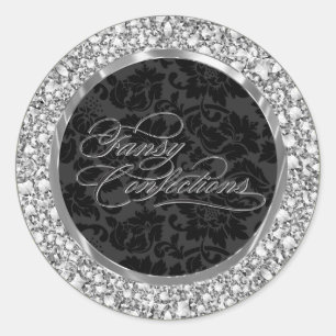 Sticker Rond Cercle Faux Diamant et Noir Damas Incrusté