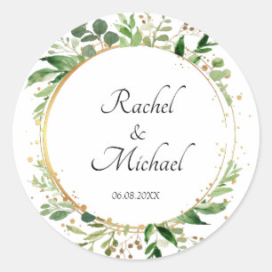 Sticker Rond Cercle floral Or vert