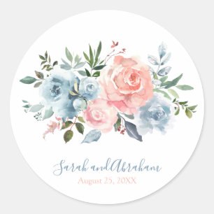 Sticker Rond Cercle Mariage Rose rose et bleu roux