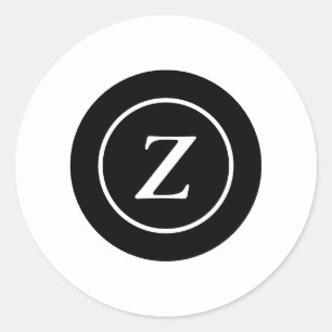 Sticker Rond Cercle noir et blanc initial personnalisé