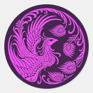 Sticker Rond Cercle Phoenix traditionnel rose et violet