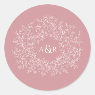 Sticker Rond Cercle rose roux et roux de mariage monogramme feu