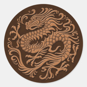 Sticker Rond Cercle traditionnel de dragon chinois Brown