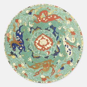 Sticker Rond Cercle vert bleu chinois vintage