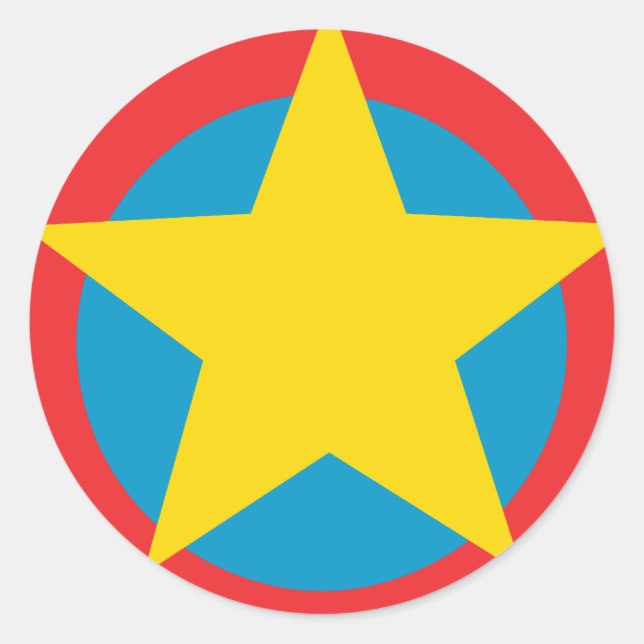 Sticker Rond Cercles bleu et rouge étoile jaune (Devant)