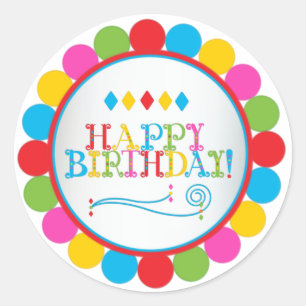 Sticker Rond Cercles d'anniversaire heureux en couleur