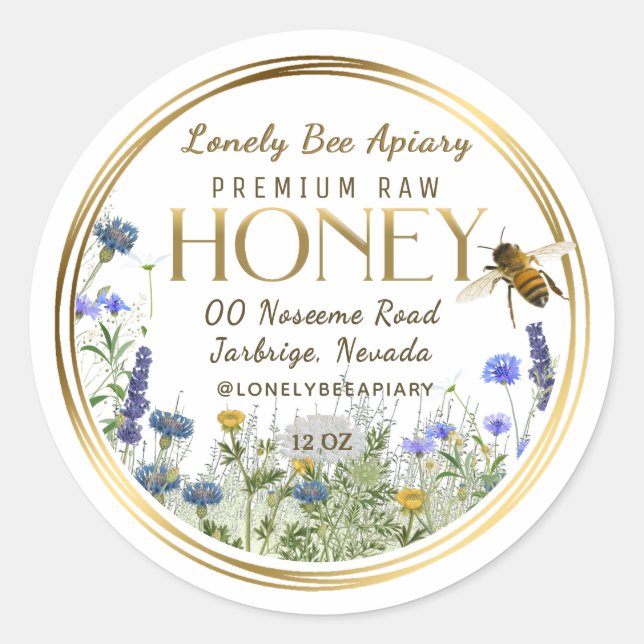 Sticker Rond Cercles d'or d'abeilles Fleurs sauvages de miel cr (Devant)