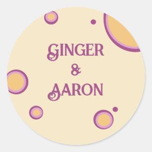 Sticker Rond Cercles les années 70 rétro violet orange Mariage 