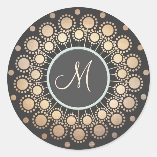 Sticker Rond Cercles or Ornate Monogramme Noir (Devant)