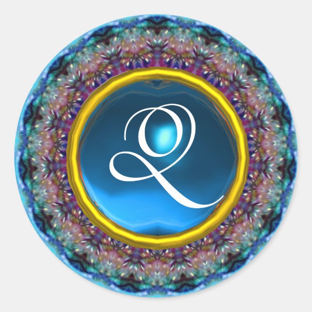 Sticker Rond CERCLES PSYCHÉDÉLIQUES MONOGRAS bleu turquase rose (Devant)