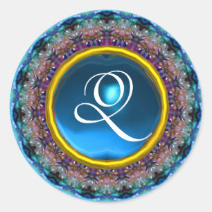 Sticker Rond CERCLES PSYCHÉDÉLIQUES MONOGRAS bleu turquase rose