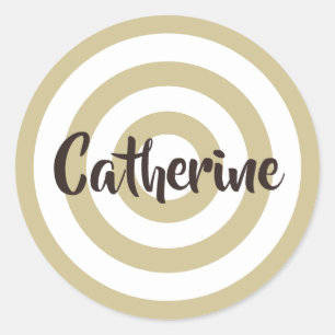Sticker Rond Cercles tan et blanc Nom Brown foncé